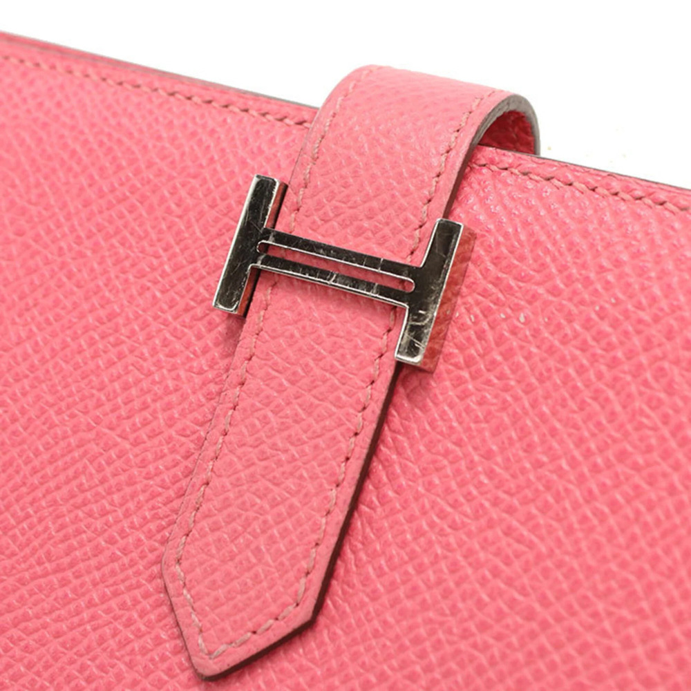 HERMES Bearn Soufflé Bi-fold Long Wallet, A Stamp, Women's, Pink - Picture 4 of 8